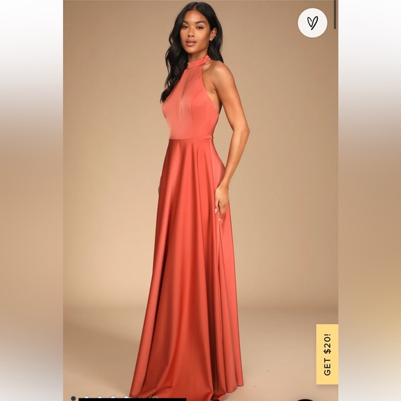 Lulus Elegant Entrance Terracotta Satin Tie-Back Maxi Dress - Picture 3 of 12